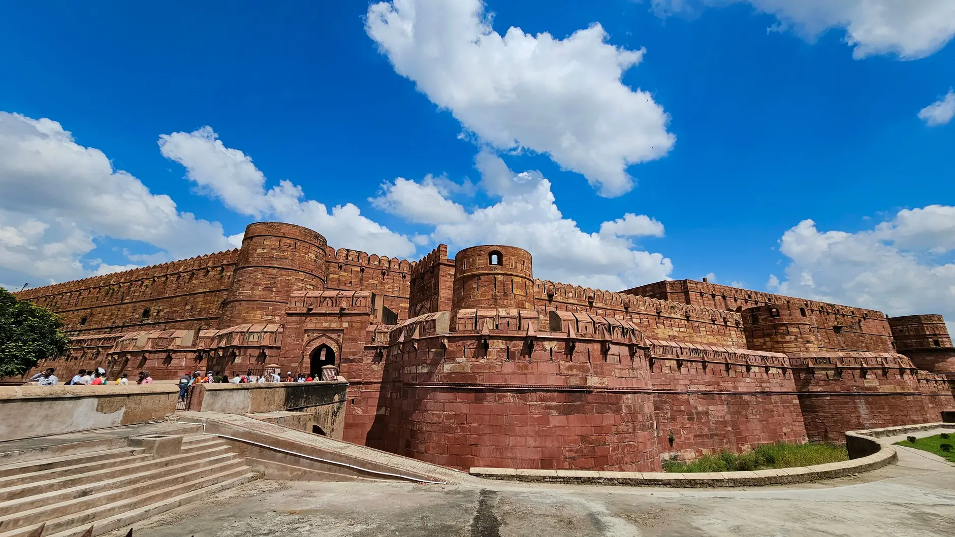 Red sandstone ramparts and gateway of Agra Fort