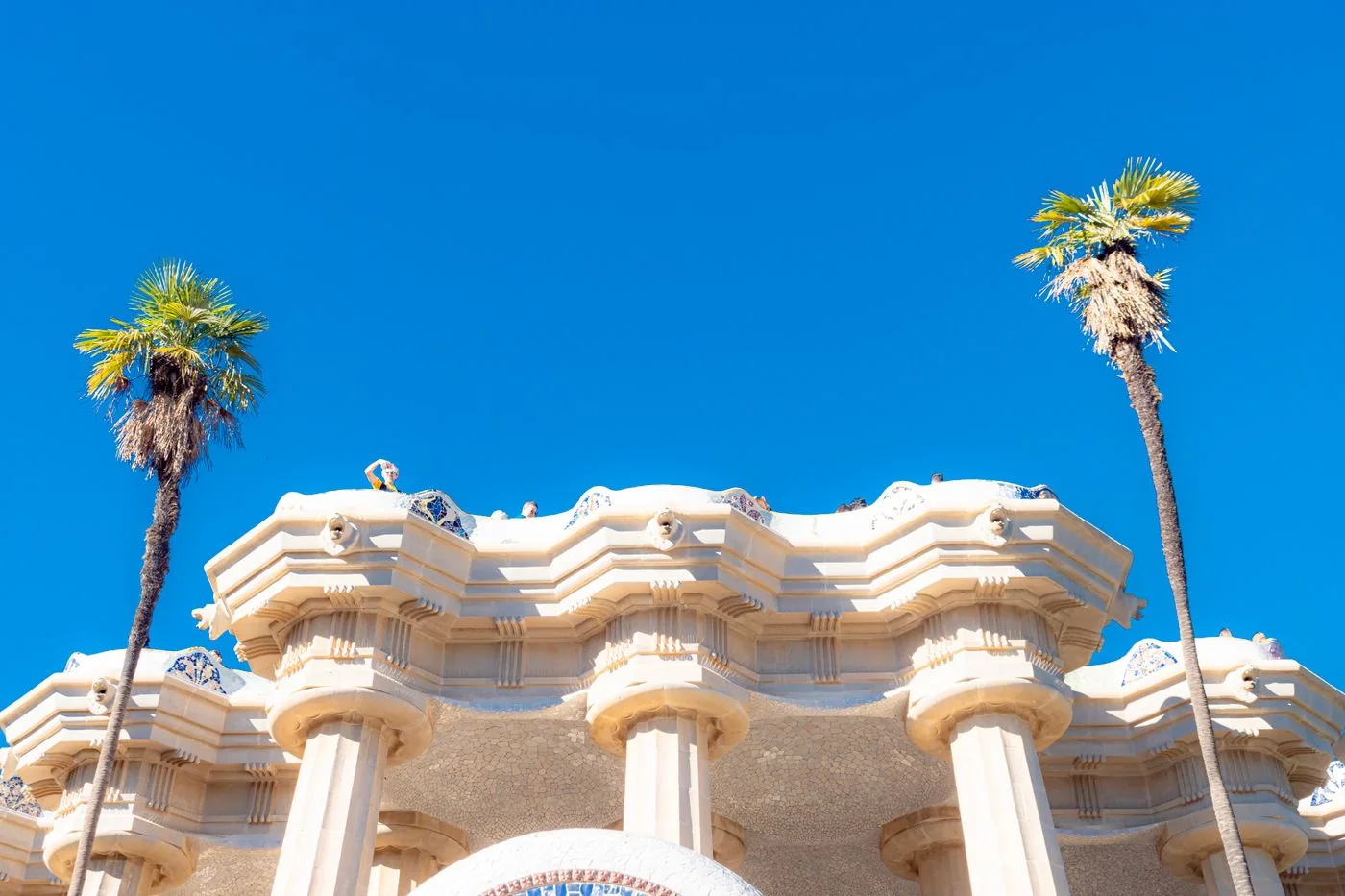 Gaudí architecture and palms at Park Güell in Barcelona
