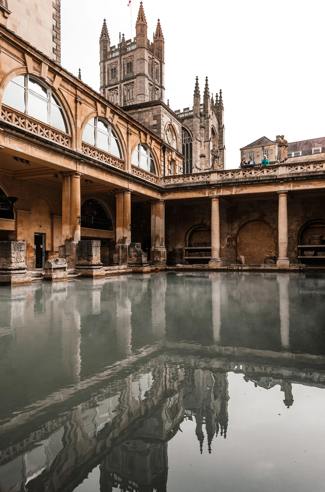 The Great Bath and colonnade at the Roman Baths in Bath