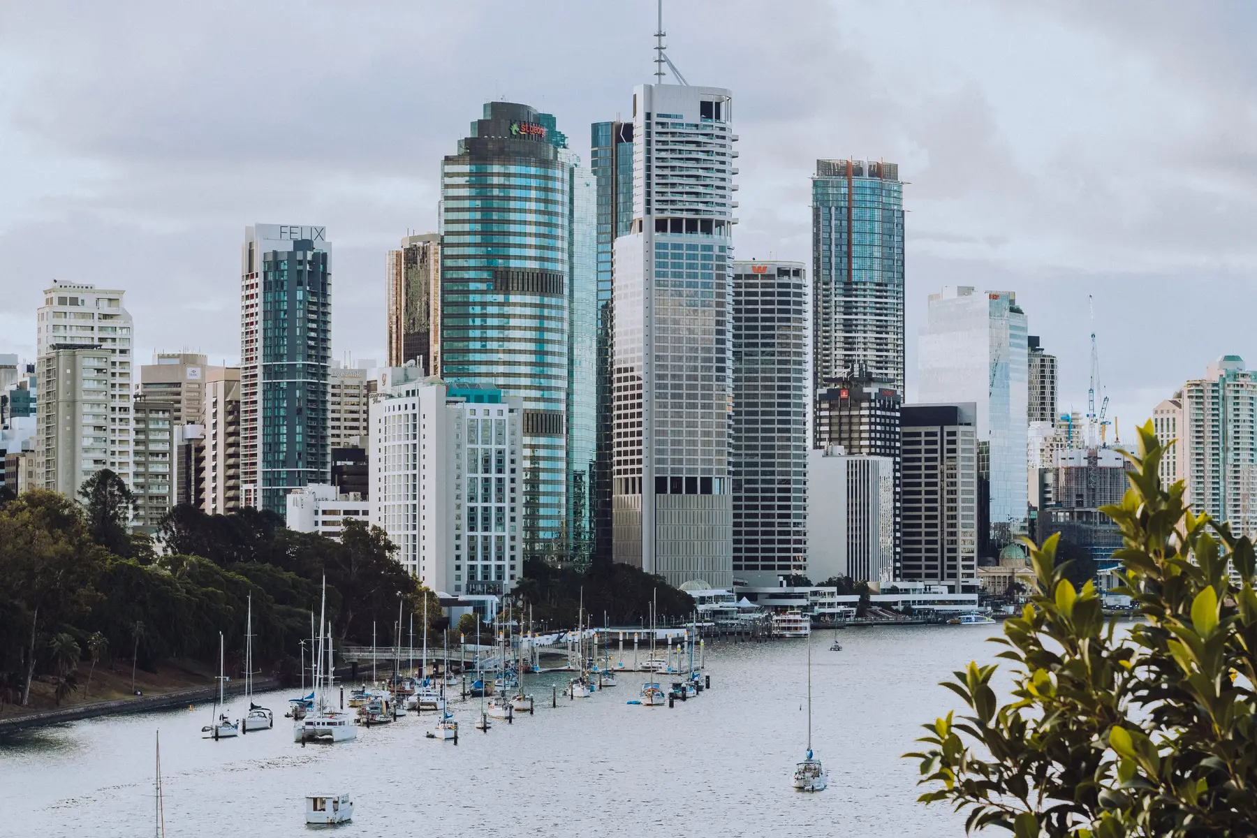 Brisbane’s city towers and river seen from Kangaroo Point