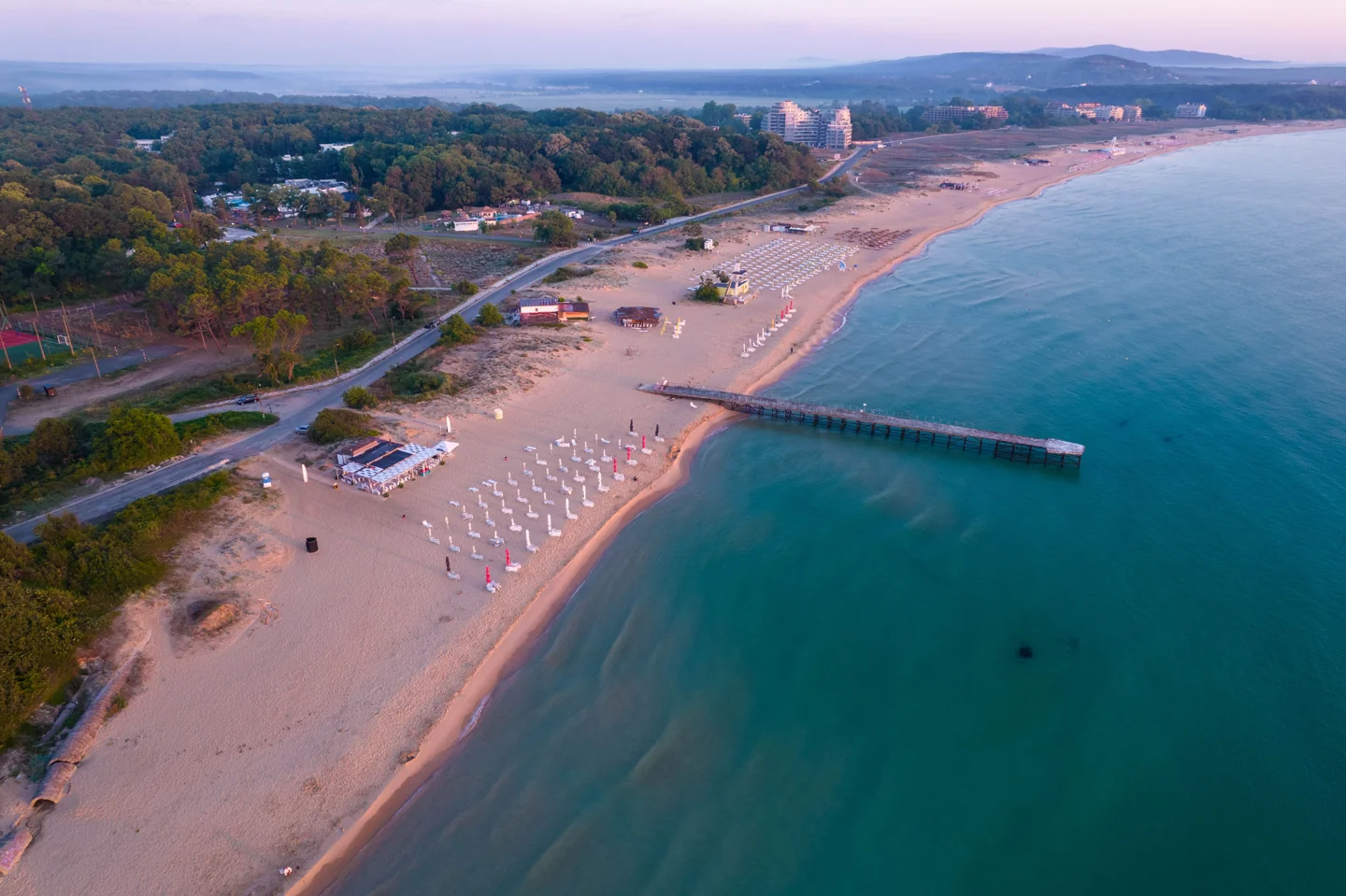 Burgas beach, the Sea Garden and the projecting city pier seen from above