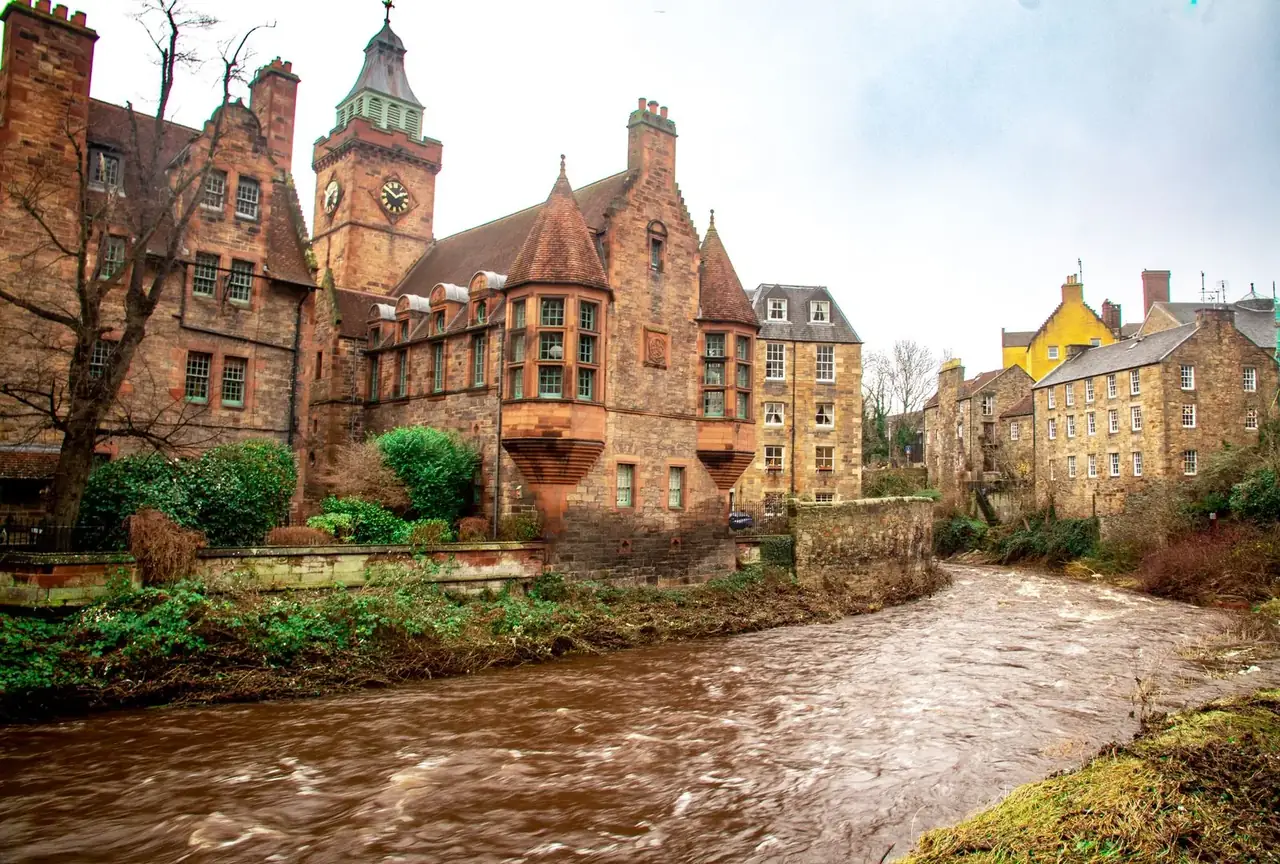 Dean Village houses beside the Water of Leith in Edinburgh