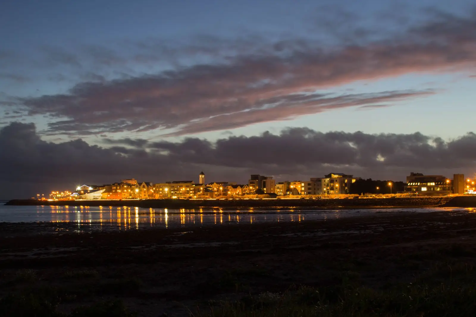 Salthill’s seafront in Galway at twilight