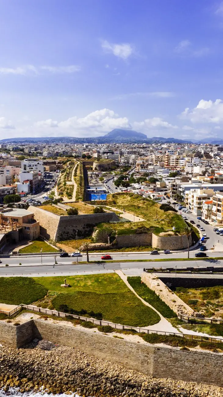 Venetian bastions and the cityscape of Heraklion