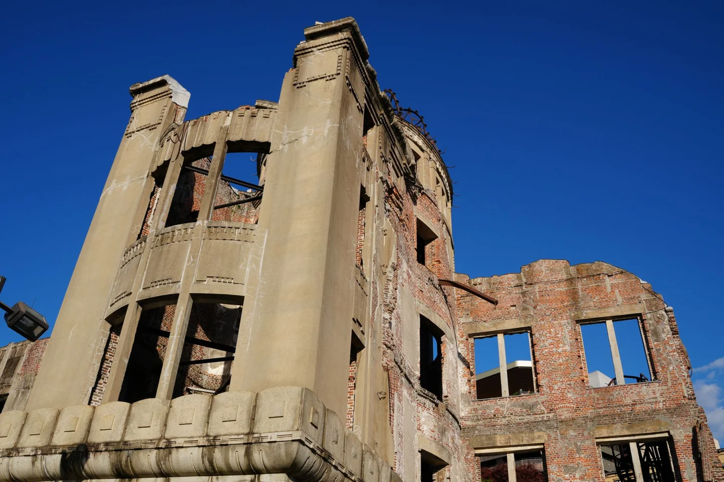 The preserved ruined walls and exposed framework of Hiroshima’s Atomic Bomb Dome