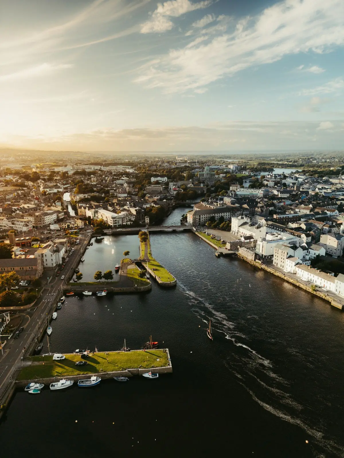 The River Shannon and central Limerick at sunset