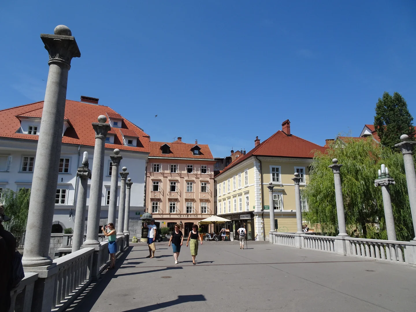 The tall columns of Plečnik’s Cobblers’ Bridge in Ljubljana