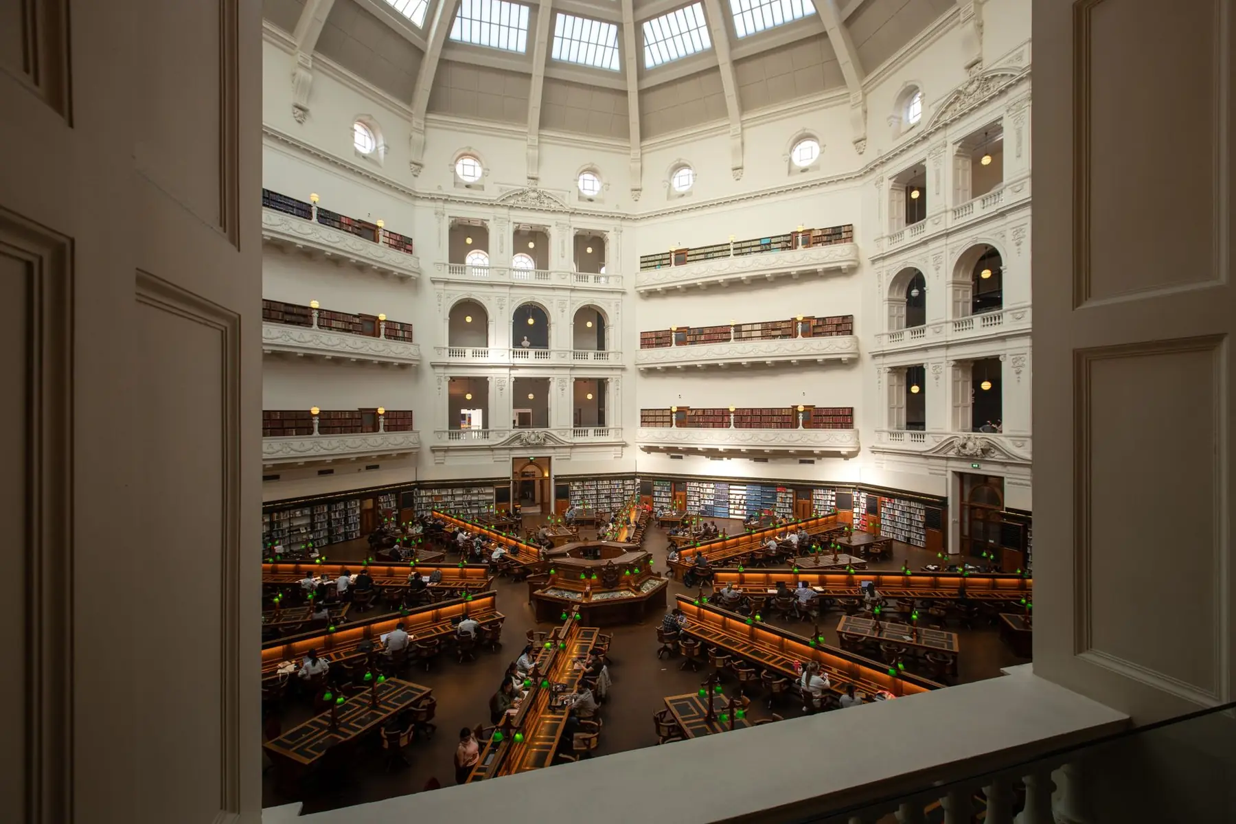 Radial desks beneath the dome of the La Trobe Reading Room at State Library Victoria