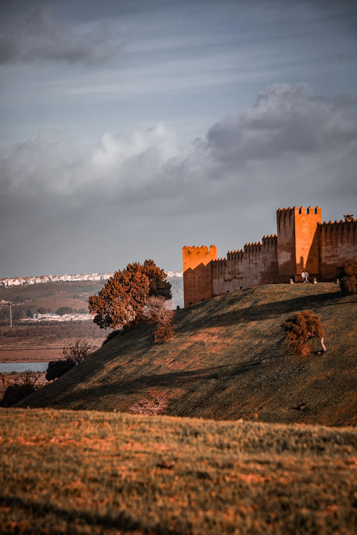 Crenellated walls and towers of Chellah above the Bouregreg valley in Rabat