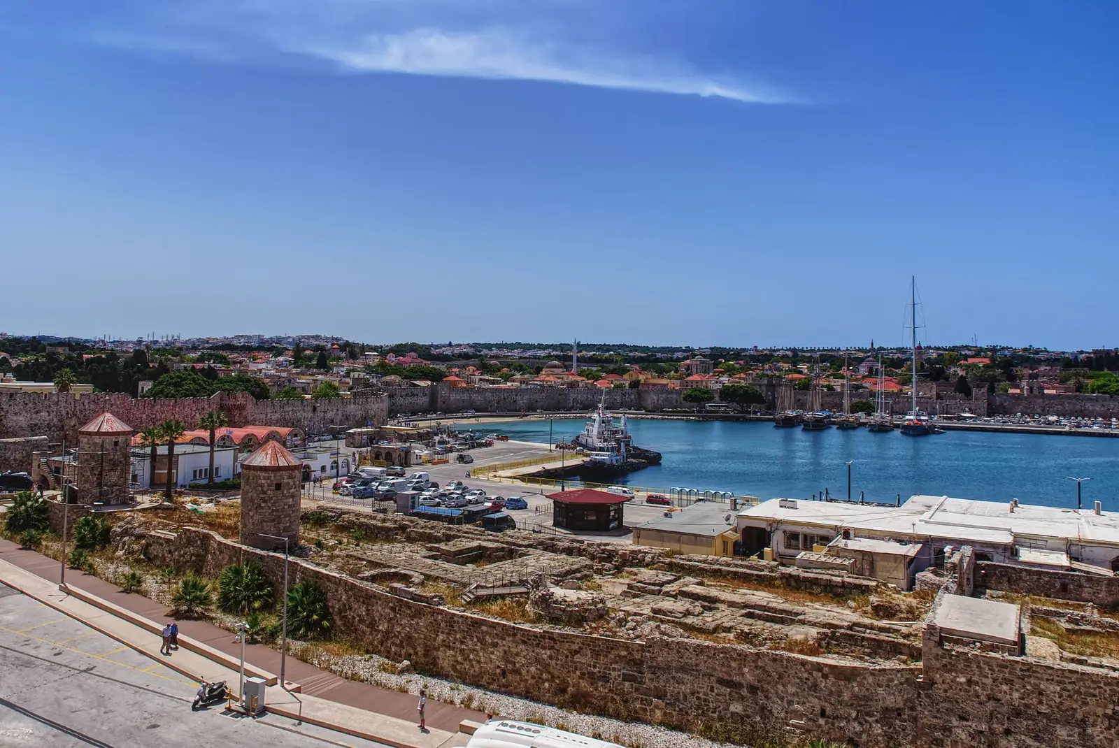 Rhodes harbour and medieval sea walls