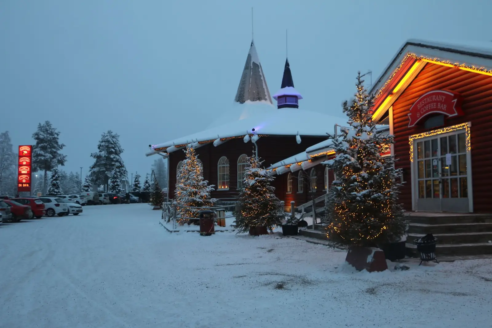 Santa Claus Office buildings at snowy Santa Claus Village in Rovaniemi