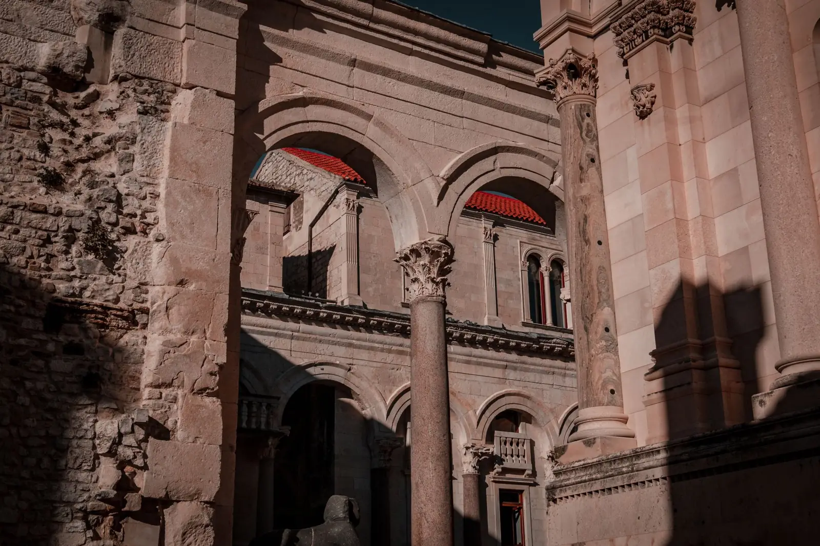 Roman columns and arches at the Peristyle in Split