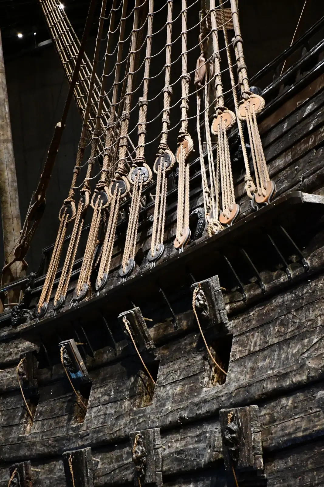Rigging and wooden details inside Stockholm’s Vasa Museum