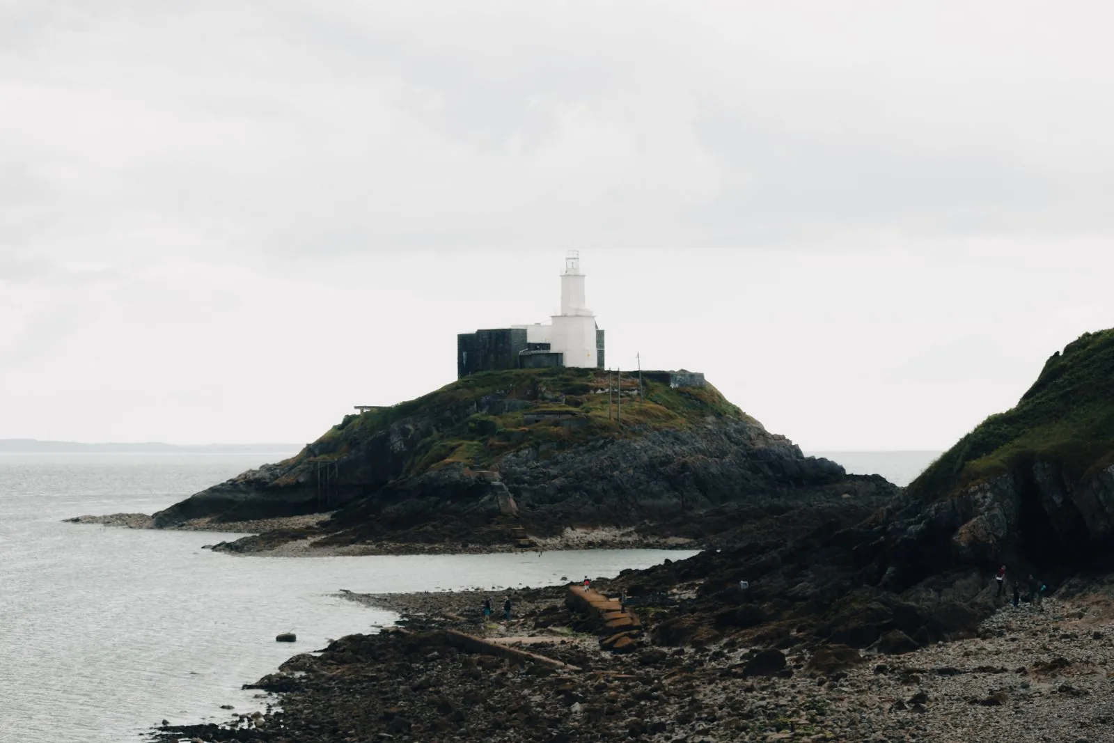 Mumbles Lighthouse on its rocky island off Swansea