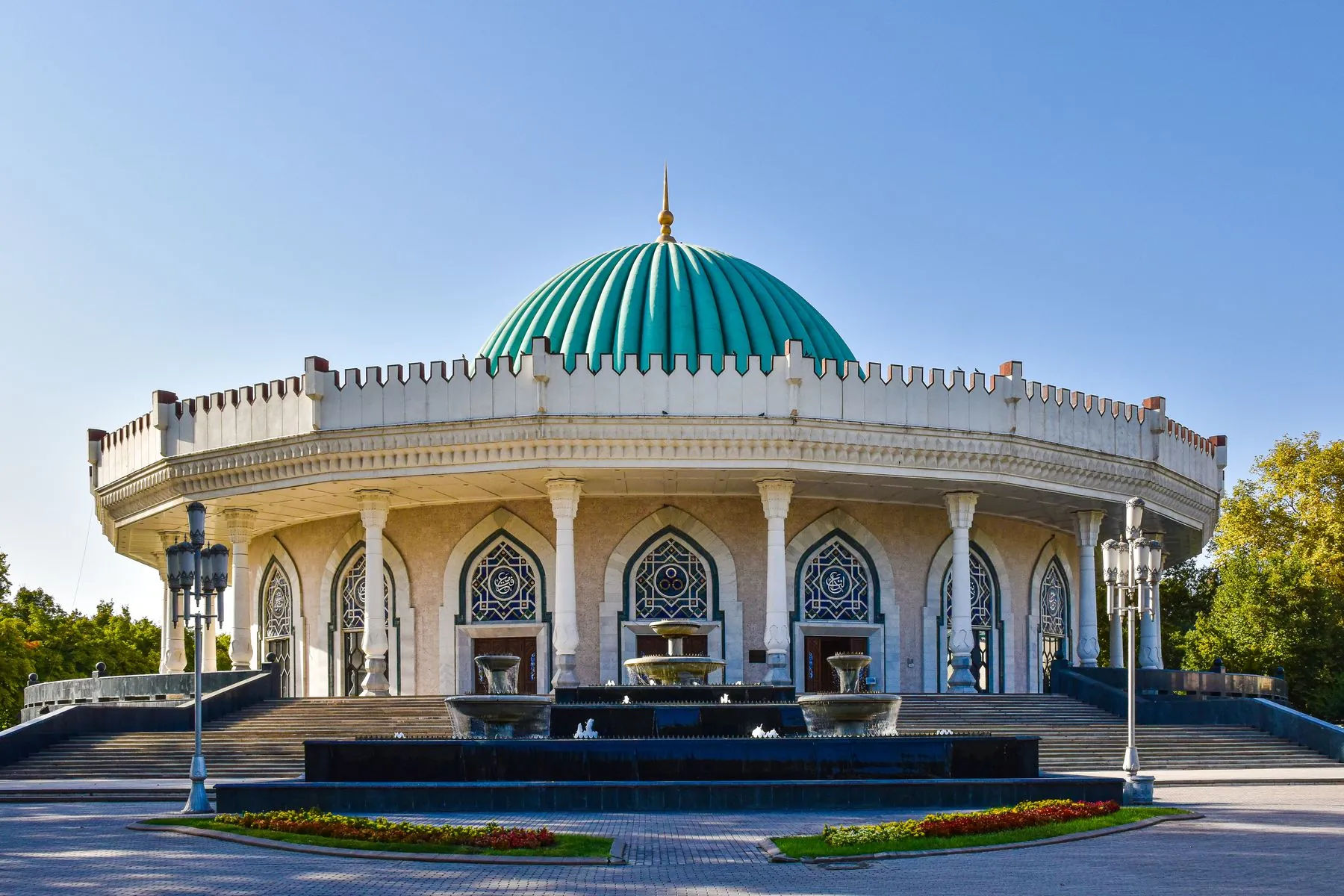 Turquoise ribbed dome and circular colonnade of the State Museum of the Timurids in Tashkent