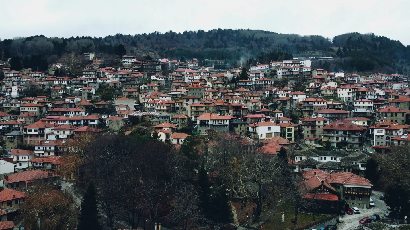 A broad view of Veliko Tarnovo’s hillside houses above the Yantra valley