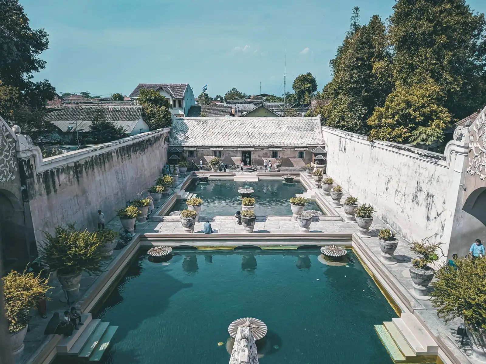 The historic bathing pool and masonry arches at Taman Sari in Yogyakarta
