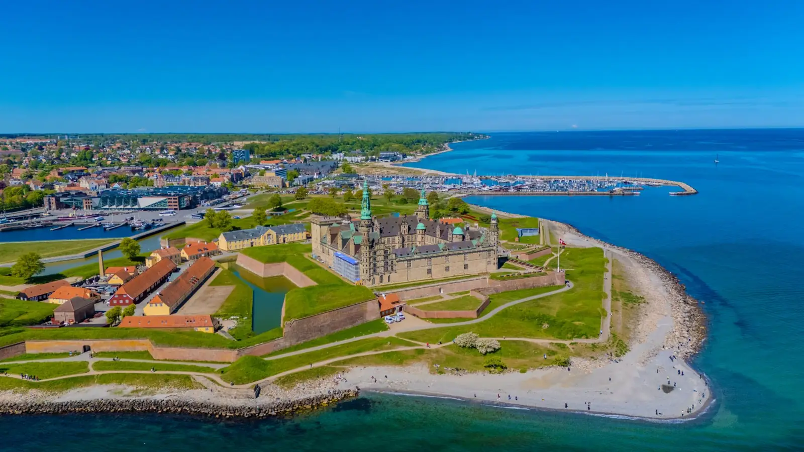 Kronborg Castle and Helsingør’s coast from above