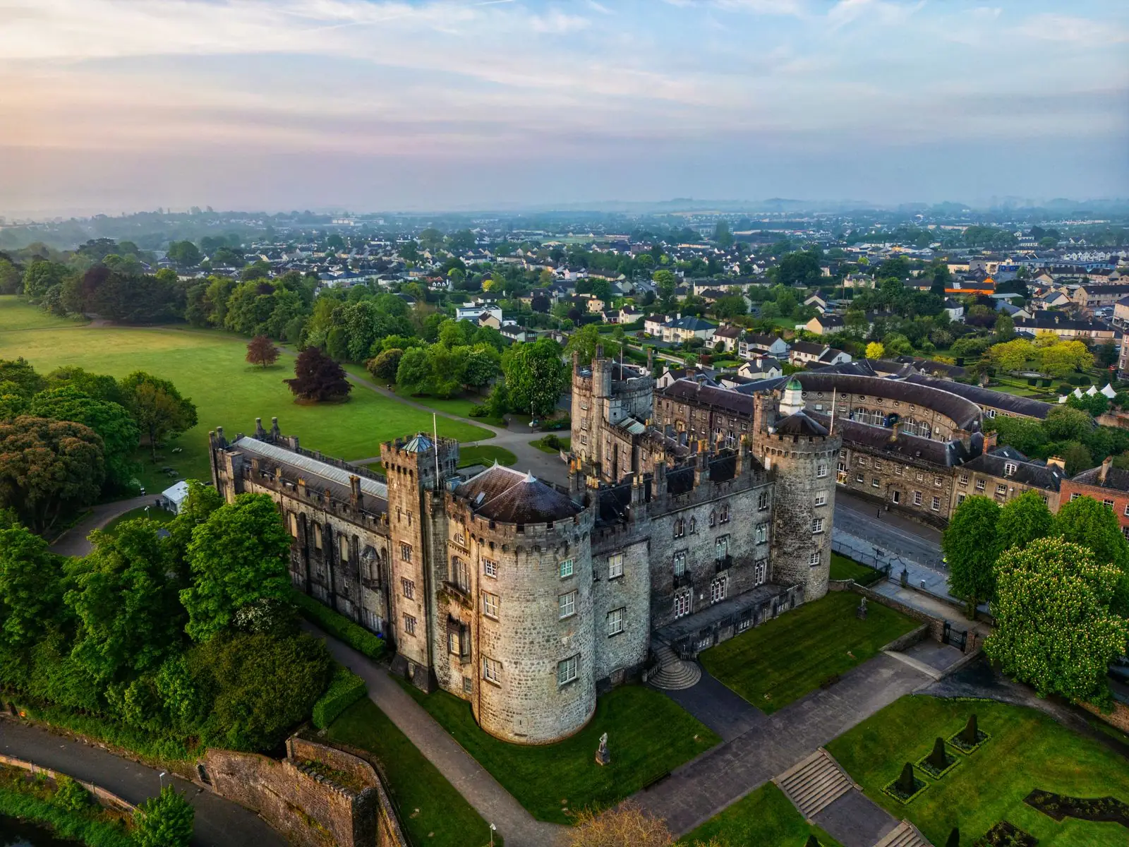 Kilkenny Castle and its grounds from above
