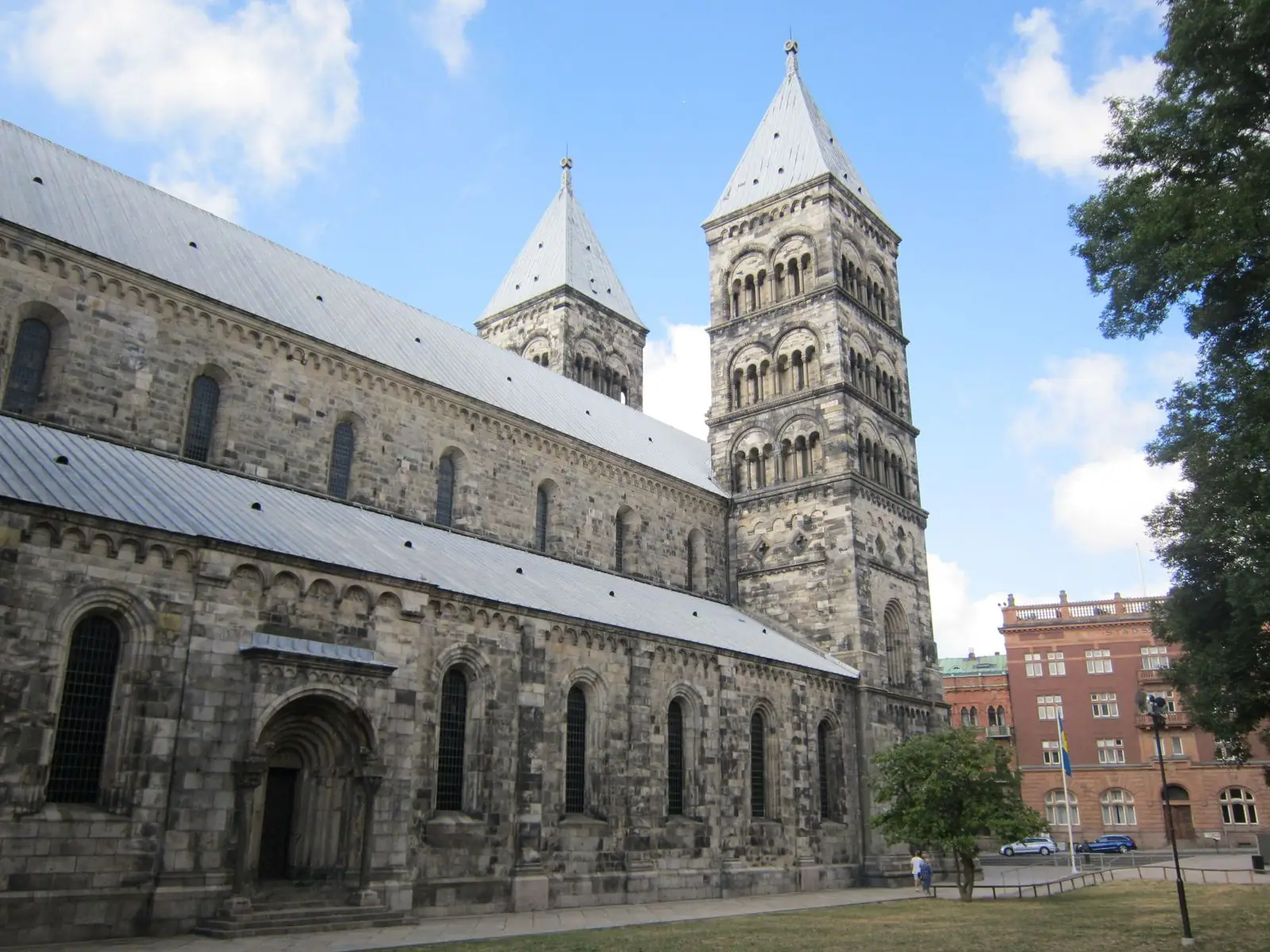 The stone nave and twin towers of Lund Cathedral