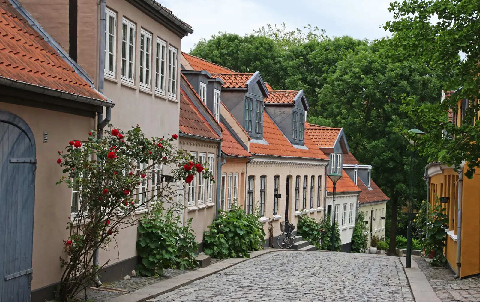 Houses along a cobbled lane in Odense’s historic centre