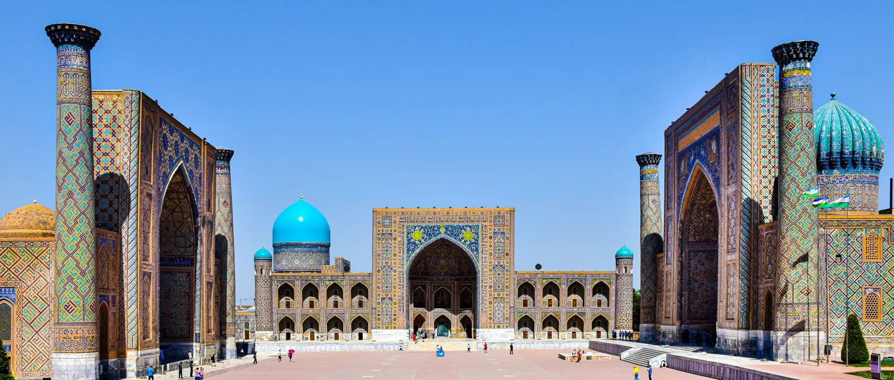 The three tiled madrasahs surrounding Registan Square in Samarkand
