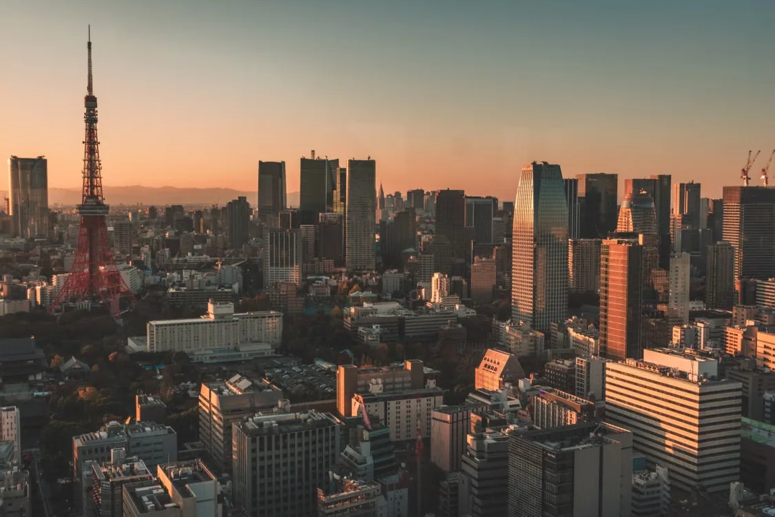 Tokyo Tower and the city skyline at sunset